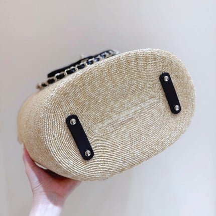 CHANEL 26S TOTE BAG 25 IN BEIGE FABRIC AND BLACK CALFSKIN