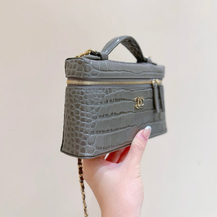 CHANEL 26S MINI BOX BAG 14 IN GRAY CALFSKIN LIZARD EMBOSSED