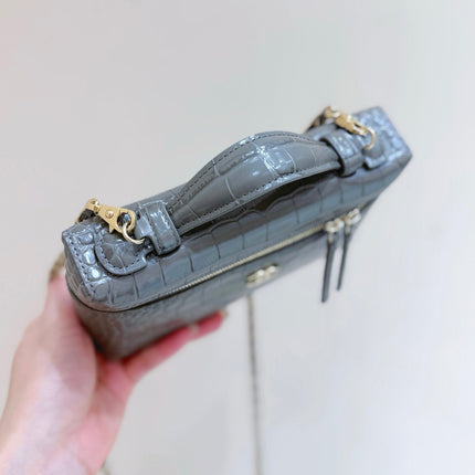 CHANEL 26S MINI BOX BAG 14 IN GRAY CALFSKIN LIZARD EMBOSSED