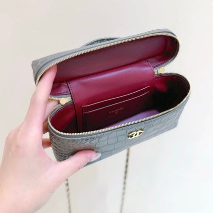 CHANEL 26S MINI BOX BAG 14 IN GRAY CALFSKIN LIZARD EMBOSSED