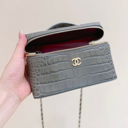 CHANEL 26S MINI BOX BAG 14 IN GRAY CALFSKIN LIZARD EMBOSSED