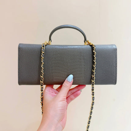 CHANEL 26S MINI TOP HANDLE BAG 9 IN GRAY CALFSKIN LIZARD EMBOSSED