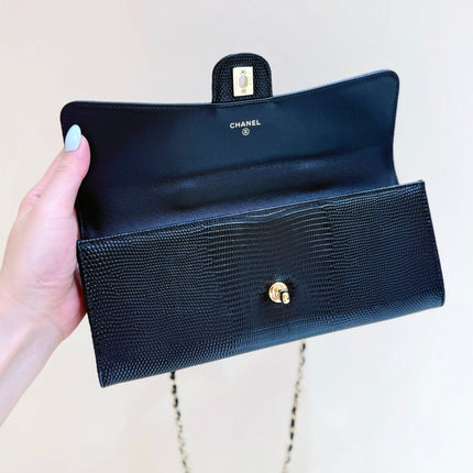 CHANEL 26S MINI TOP HANDLE BAG 9 IN BLACK CALFSKIN LIZARD EMBOSSED