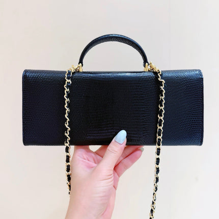 CHANEL 26S MINI TOP HANDLE BAG 9 IN BLACK CALFSKIN LIZARD EMBOSSED