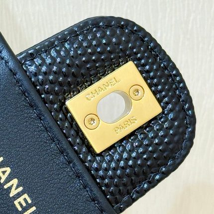 CHANEL 26S MINI TOP HANDLE BAG 9 IN BLACK CALFSKIN LIZARD EMBOSSED