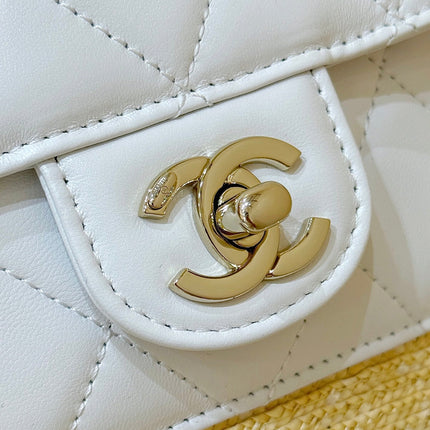 CHANEL 26S TOTE BAG 18 IN BEIGE FABRIC AND WHITE CALFSKIN