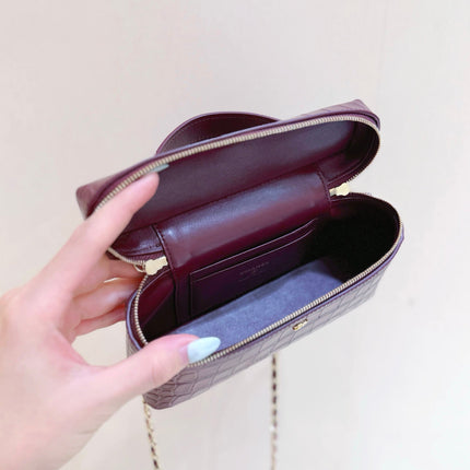 CHANEL 26S MINI BOX BAG 14 IN BURGUNDY CALFSKIN CROCODILE EMBOSSED
