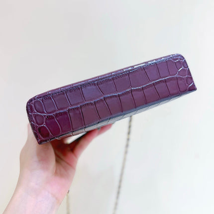CHANEL 26S MINI BOX BAG 14 IN BURGUNDY CALFSKIN CROCODILE EMBOSSED