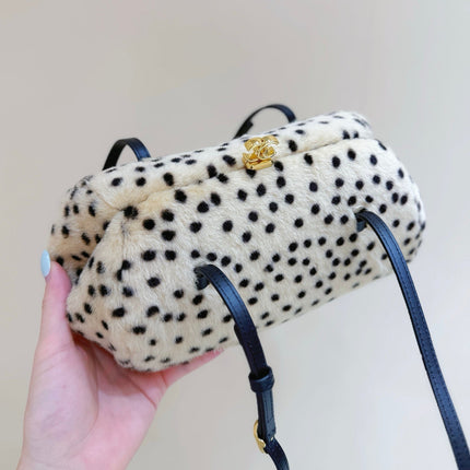 CHANEL 26S MINI BOWLING BAG 29 IN BEIGE AND BLACK FAUX FUR