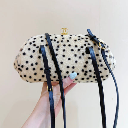 CHANEL 26S MINI BOWLING BAG 29 IN BEIGE AND BLACK FAUX FUR