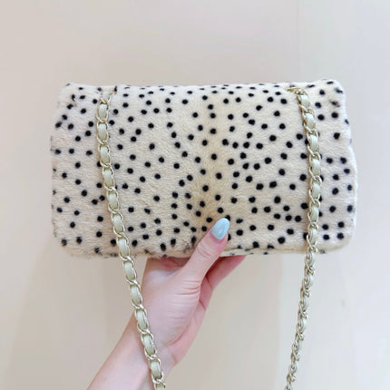 CHANEL 26S FLAP SHOULDER BAG 15 IN BEIGE AND BLACK FAUX FUR
