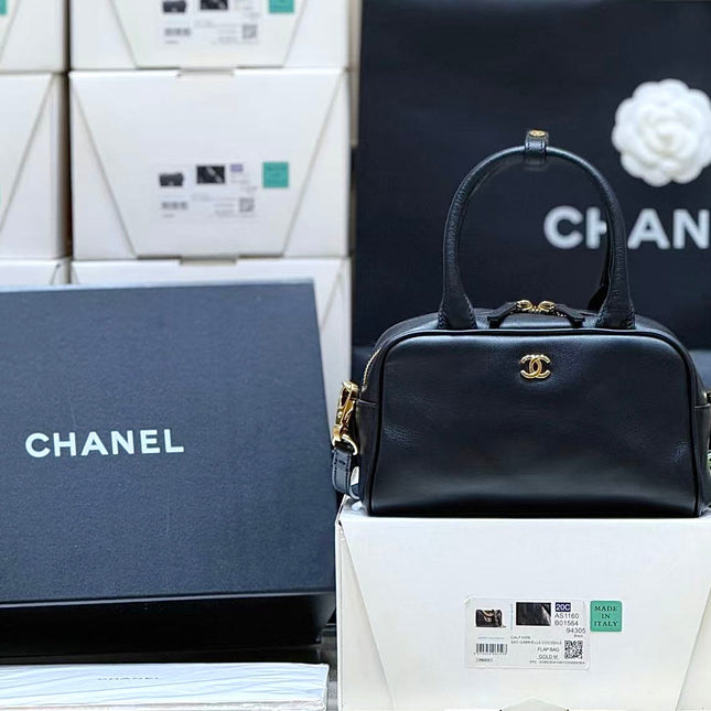 CHANEL 26S MINI BOWLING BAG 13 IN BLACK CALFSKIN