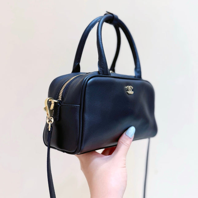 CHANEL 26S MINI BOWLING BAG 13 IN BLACK CALFSKIN