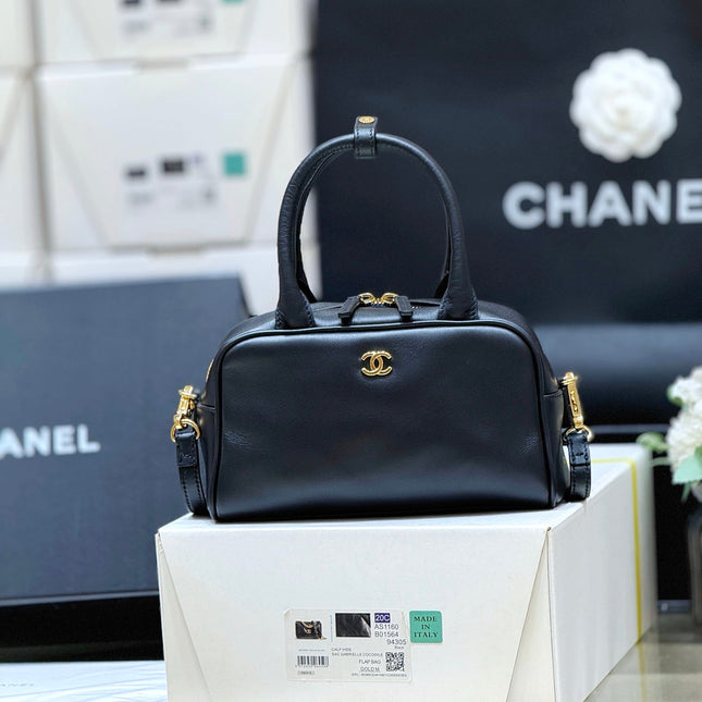 CHANEL 26S MINI BOWLING BAG 13 IN BLACK CALFSKIN