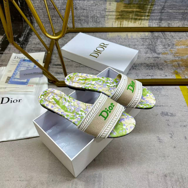 DIOR 26S DWAY SLIDE FLOWER EDITION IN GREEN FABRIC