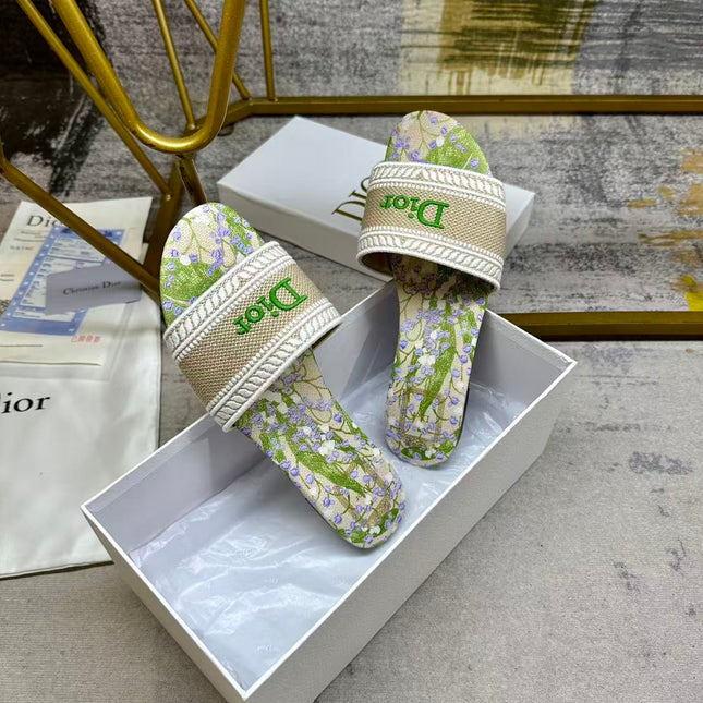 DIOR 26S DWAY SLIDE FLOWER EDITION IN GREEN FABRIC