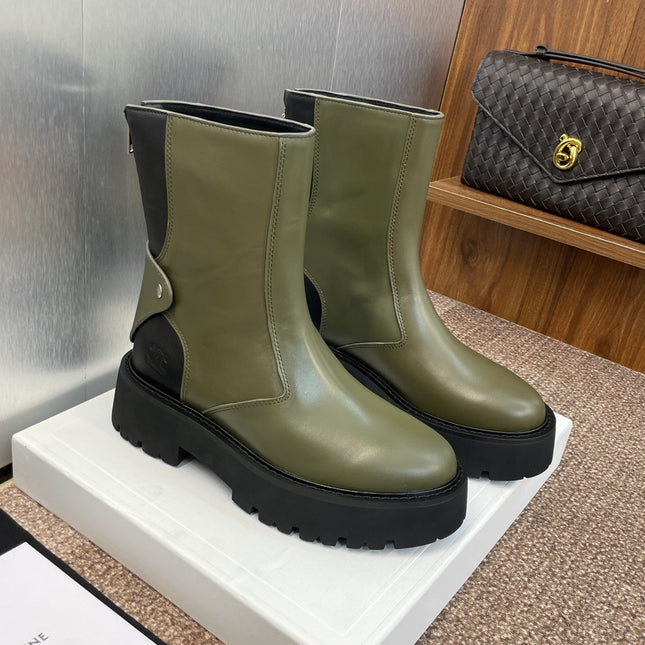 CELINE 26S ANKLE BOOTS 45 MM IN MOSS GREEN CALFSKIN