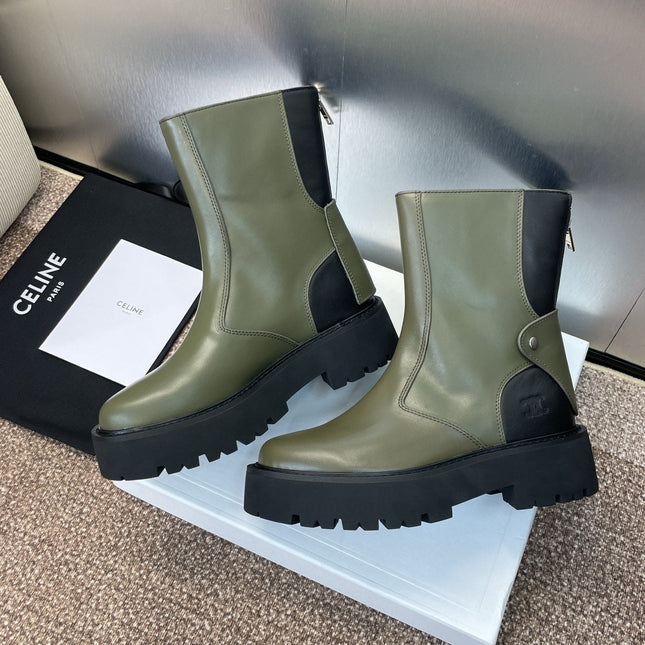 CELINE 26S ANKLE BOOTS 45 MM IN MOSS GREEN CALFSKIN