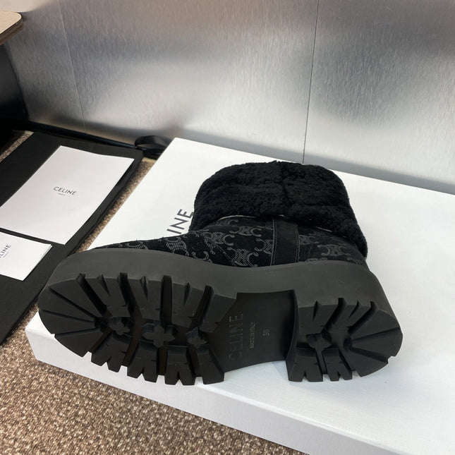 CELINE 26S ANKLE BOOTS 45 MM IN BLACK SUEDE AND WOOL