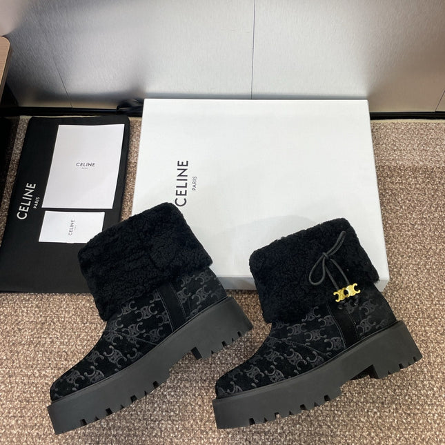 CELINE 26S ANKLE BOOTS 45 MM IN BLACK SUEDE AND WOOL