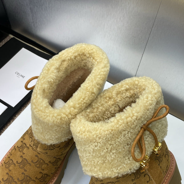 CELINE 26S ANKLE BOOTS 45 MM IN BROWN SUEDE AND BEIGE WOOL