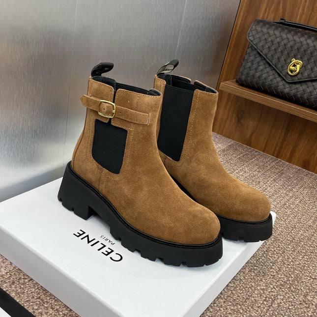 CELINE 26S ANKLE BOOTS 45 MM IN BROWN SUEDE