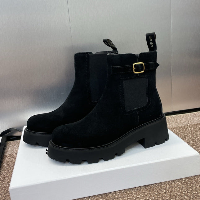 CELINE 26S ANKLE BOOTS 45 MM IN BLACK SUEDE