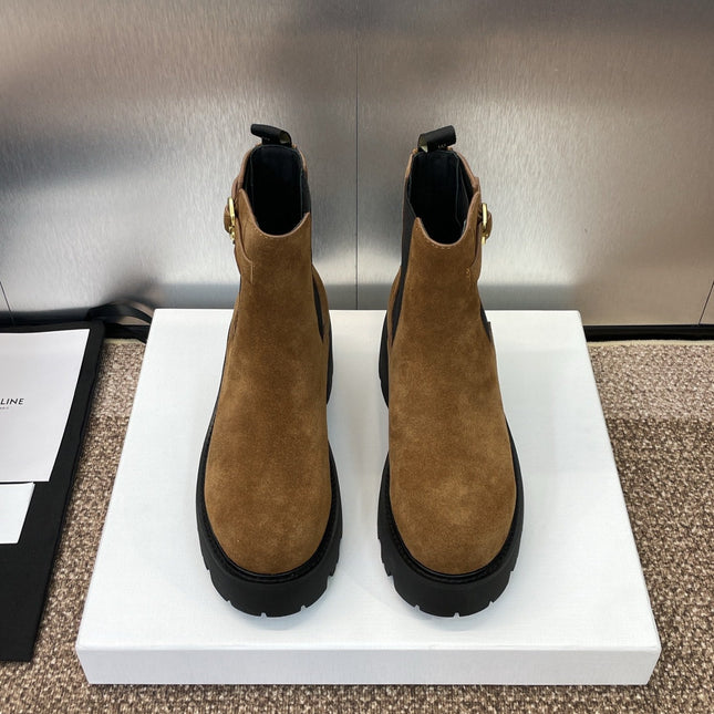 CELINE 26S ANKLE BOOTS 45 MM IN BROWN SUEDE