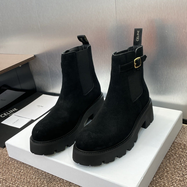 CELINE 26S ANKLE BOOTS 45 MM IN BLACK SUEDE