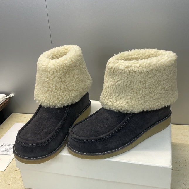 CHLOÉ 26S SHEARLING BOOTS IN CHARCOAL GREY SUEDE