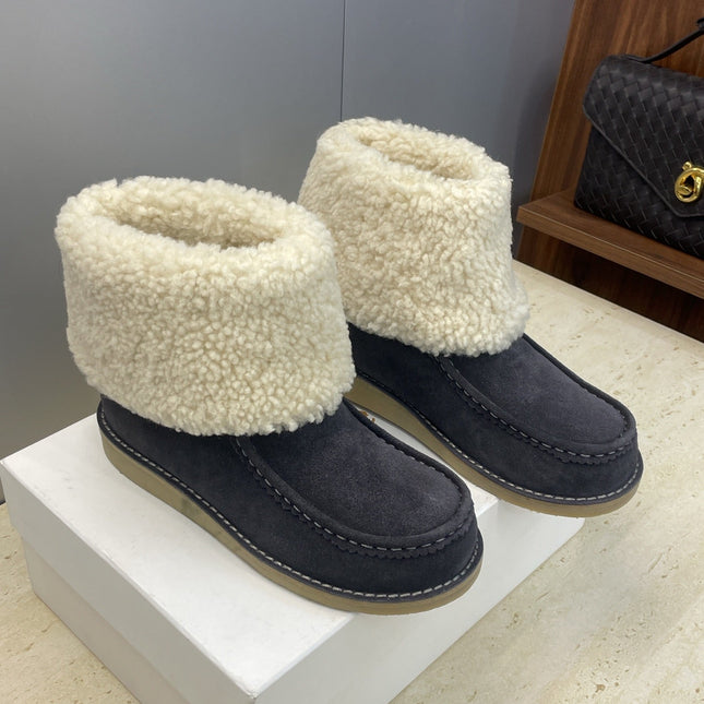 CHLOÉ 26S SHEARLING BOOTS IN CHARCOAL GREY SUEDE