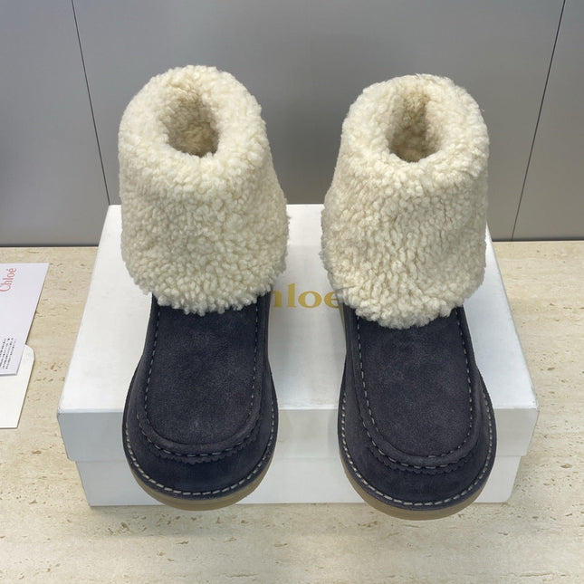 CHLOÉ 26S SHEARLING BOOTS IN CHARCOAL GREY SUEDE