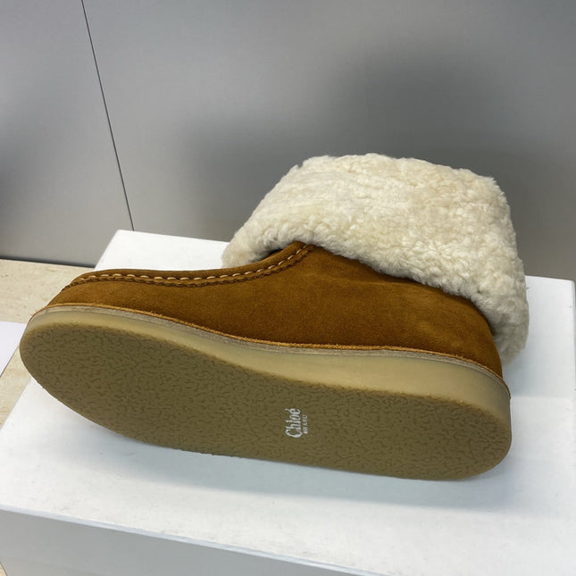 CHLOÉ 26S SHEARLING BOOTS IN BROWN SUEDE