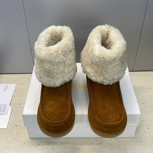 CHLOÉ 26S SHEARLING BOOTS IN BROWN SUEDE