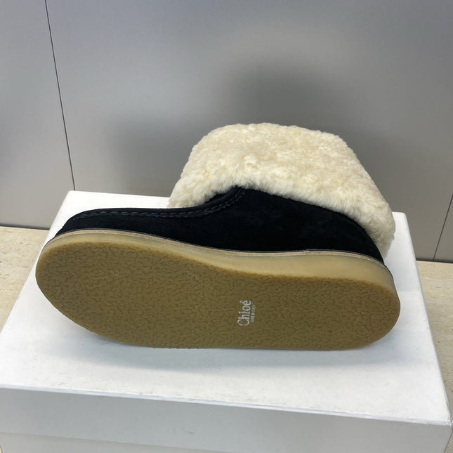 CHLOÉ 26S SHEARLING BOOTS IN BLACK SUEDE