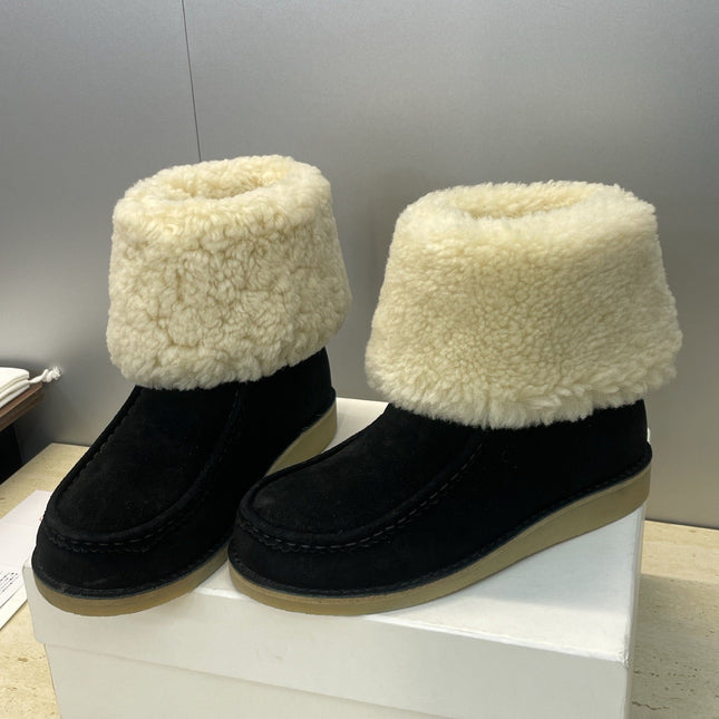 CHLOÉ 26S SHEARLING BOOTS IN BLACK SUEDE