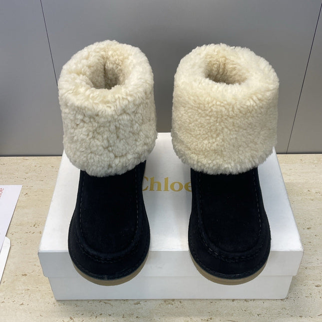 CHLOÉ 26S SHEARLING BOOTS IN BLACK SUEDE