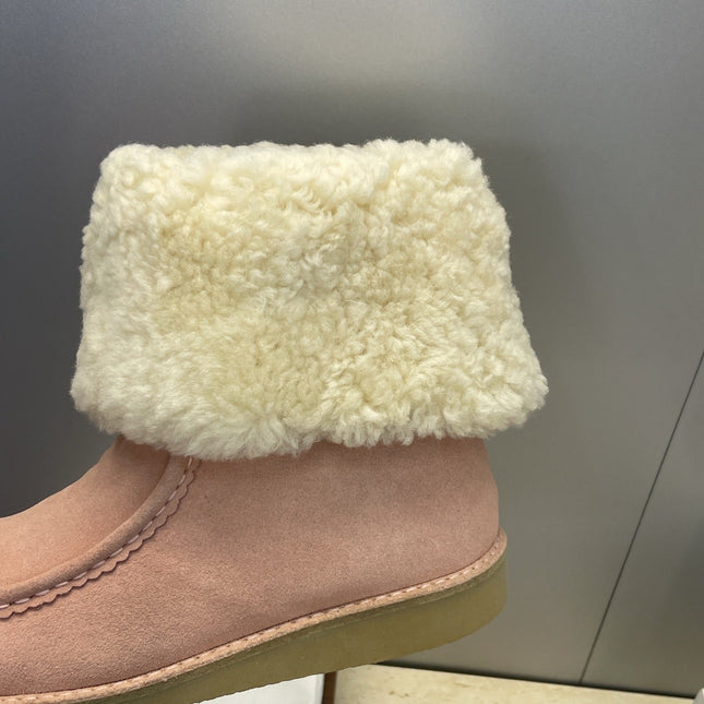 CHLOÉ 26S SHEARLING BOOTS IN LIGHT PINK SUEDE