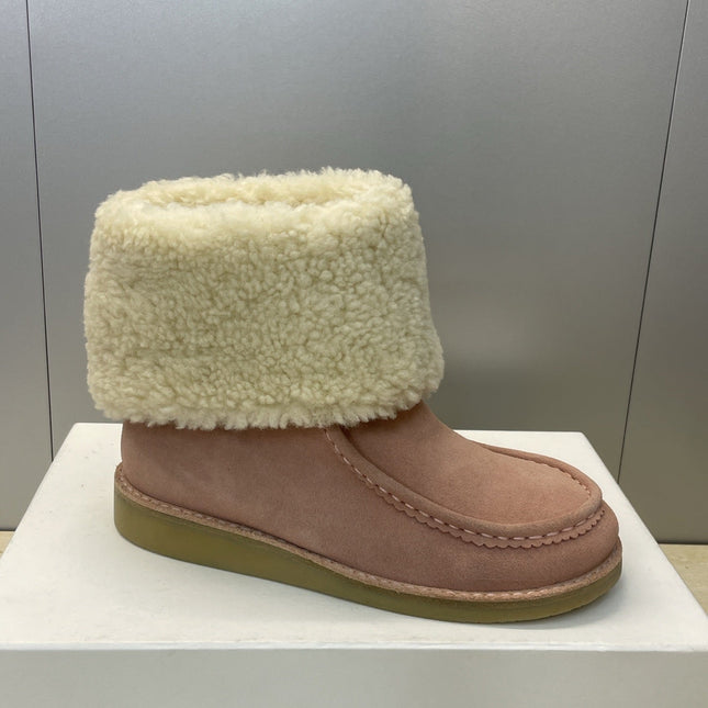 CHLOÉ 26S SHEARLING BOOTS IN LIGHT PINK SUEDE
