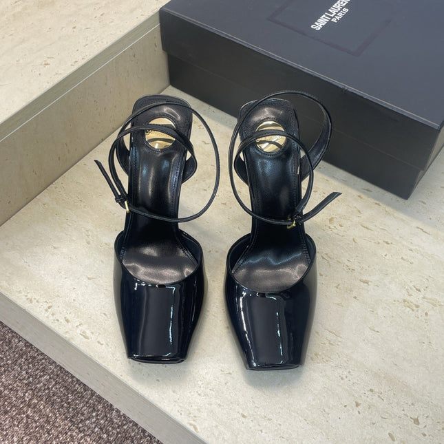 YSL 26S HEELED SANDALS 95 MM IN BLACK CALFSKIN