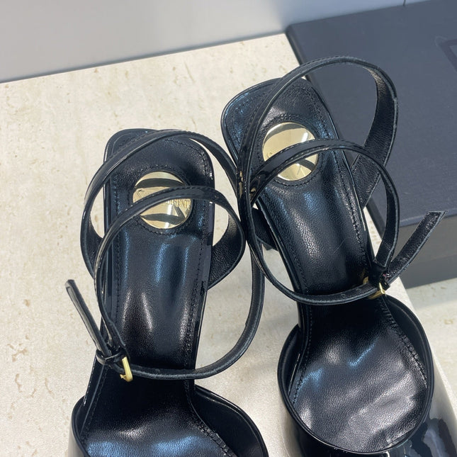 YSL 26S HEELED SANDALS 95 MM IN BLACK CALFSKIN