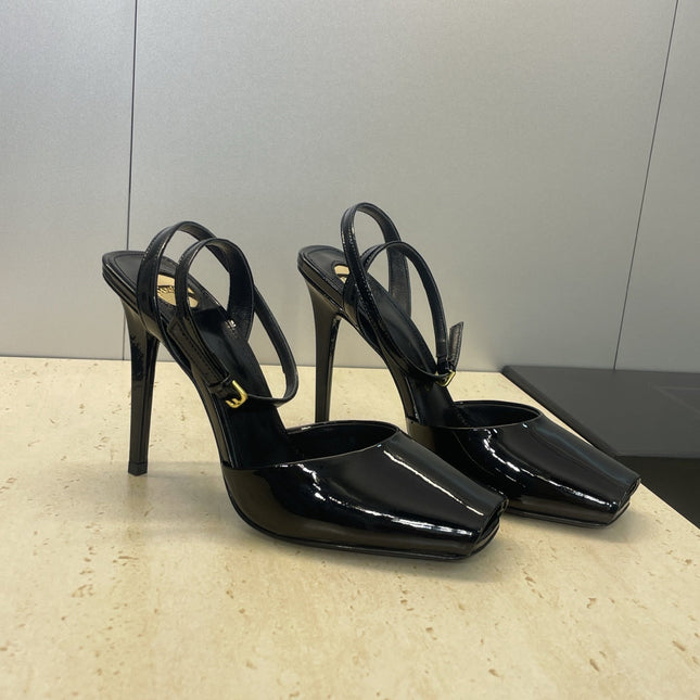 YSL 26S HEELED SANDALS 95 MM IN BLACK CALFSKIN