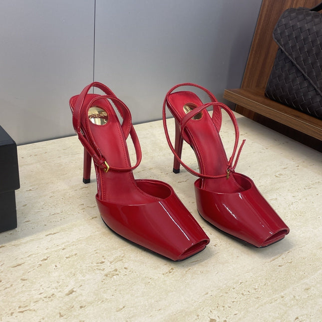 YSL 26S HEELED SANDALS 95 MM IN RED CALFSKIN