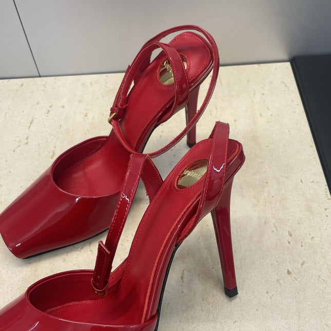 YSL 26S HEELED SANDALS 95 MM IN RED CALFSKIN
