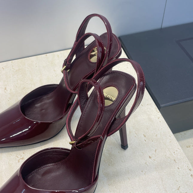YSL 26S HEELED SANDALS 95 MM IN DARK RED CALFSKIN