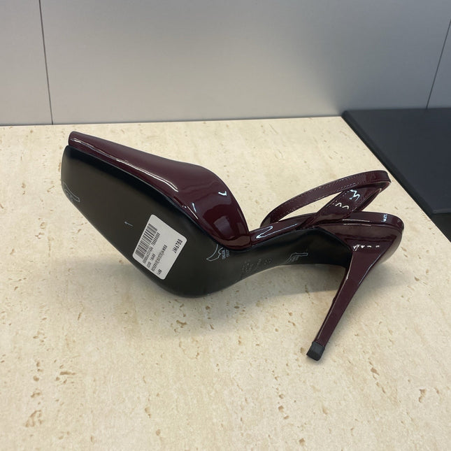 YSL 26S HEELED SANDALS 95 MM IN DARK RED CALFSKIN