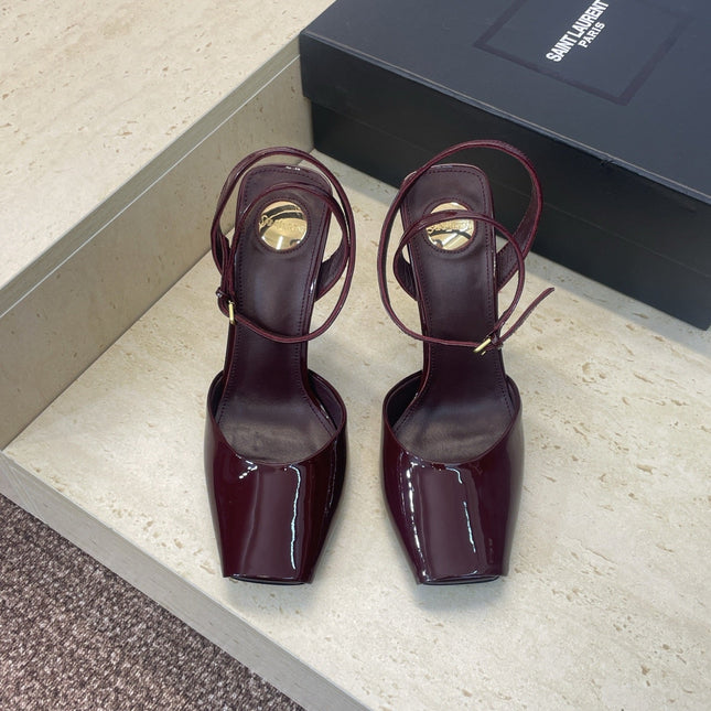 YSL 26S HEELED SANDALS 95 MM IN DARK RED CALFSKIN