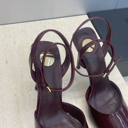YSL 26S HEELED SANDALS 95 MM IN DARK RED CALFSKIN
