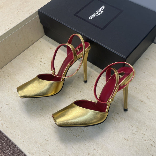 YSL 26S HEELED SANDALS 95 MM IN GOLD CALFSKIN
