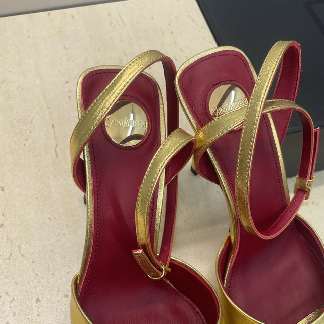 YSL 26S HEELED SANDALS 95 MM IN GOLD CALFSKIN